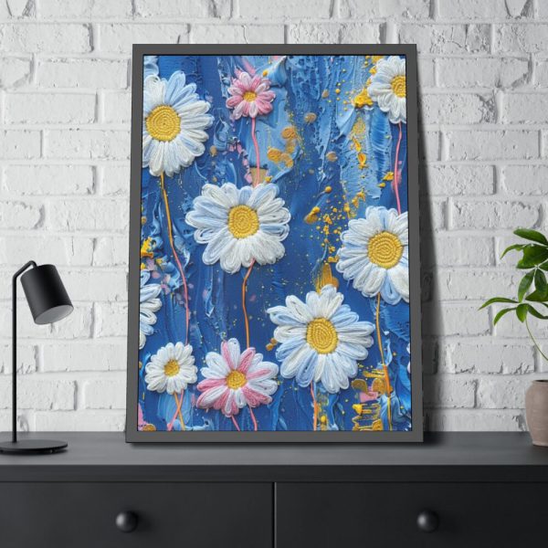 93831-155.jpg Blue Jean Embroidered Daises Framed Poster