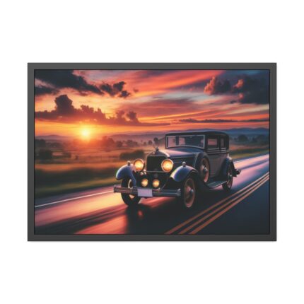 Vintage Car Driving on Road Framed Poster