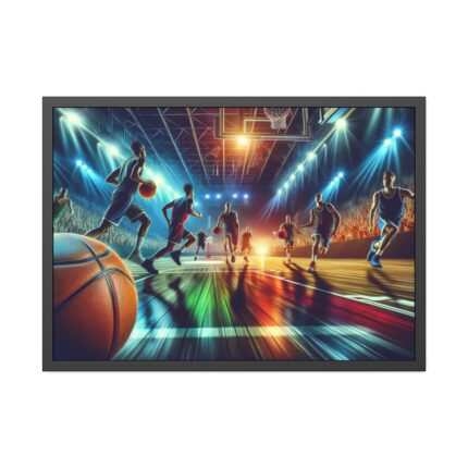 Basketball Court Scene With Players in Action Framed Poster