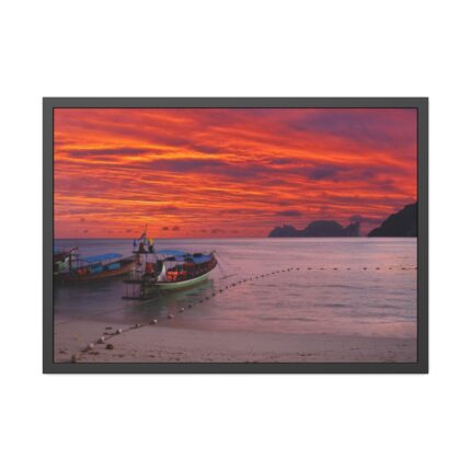Two Boats Moored on Beach Framed Poster