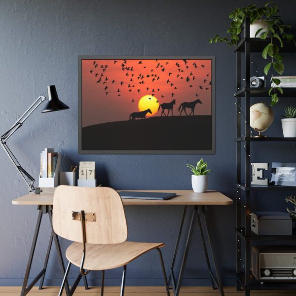Horse Silhouette During Sunset Framed Poster