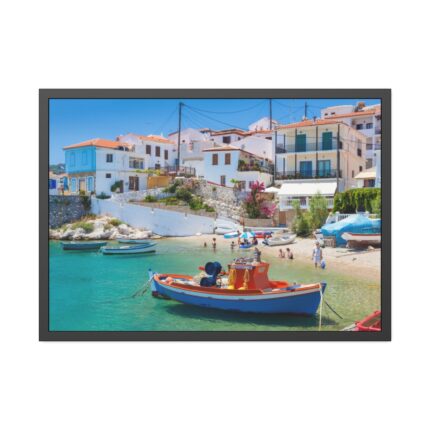 Greek Coastal Town Framed Poster