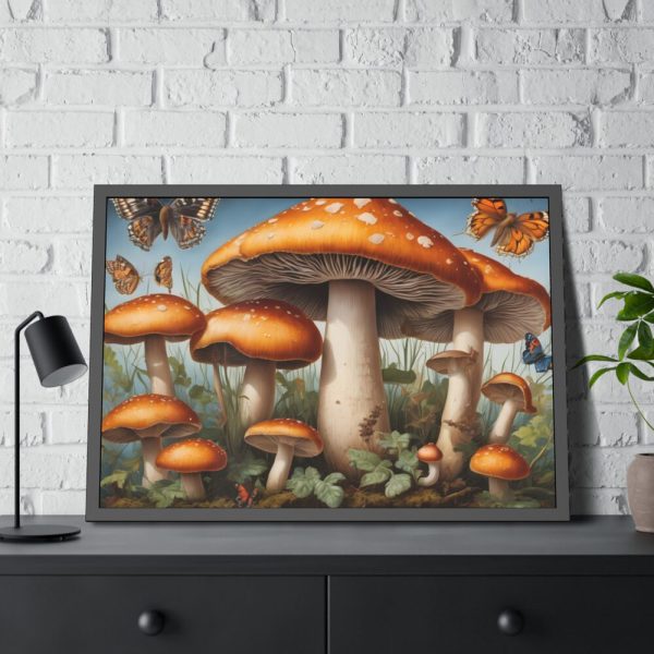 93854-395.jpg Mushrooms Butterfly Forest Art Framed Poster