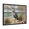 Heron on Sandy Beach Framed Poster