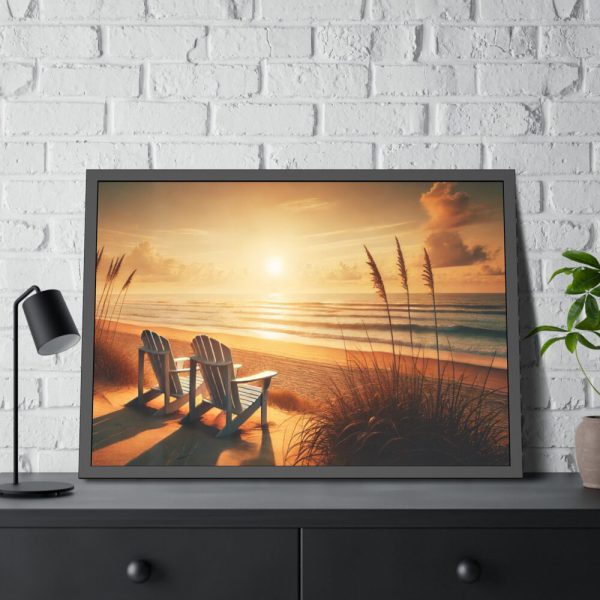 93854-439.jpg White Adirondack Chairs Facing the Ocean Framed Poster