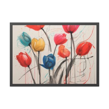 Colorful Abstract Tulips Art Framed Poster