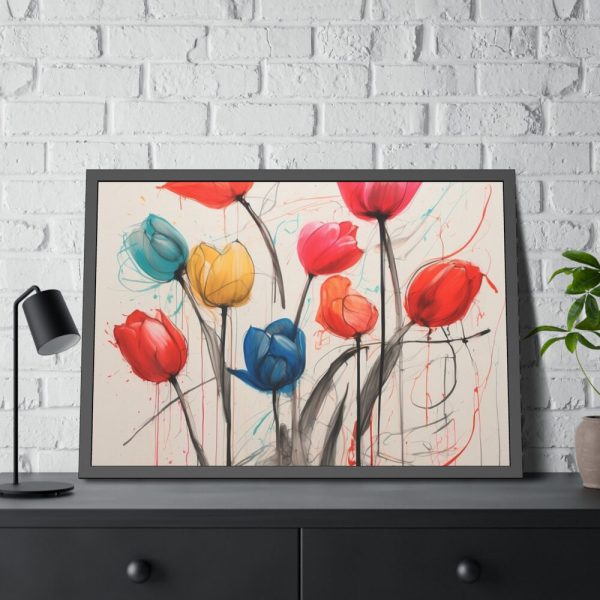 Colorful Abstract Tulips Art Framed Poster