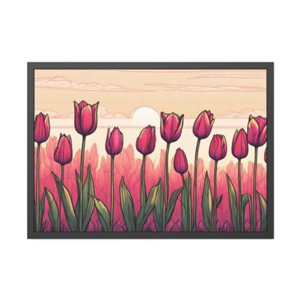 Pink Tulips Row At Sunset Framed Poster