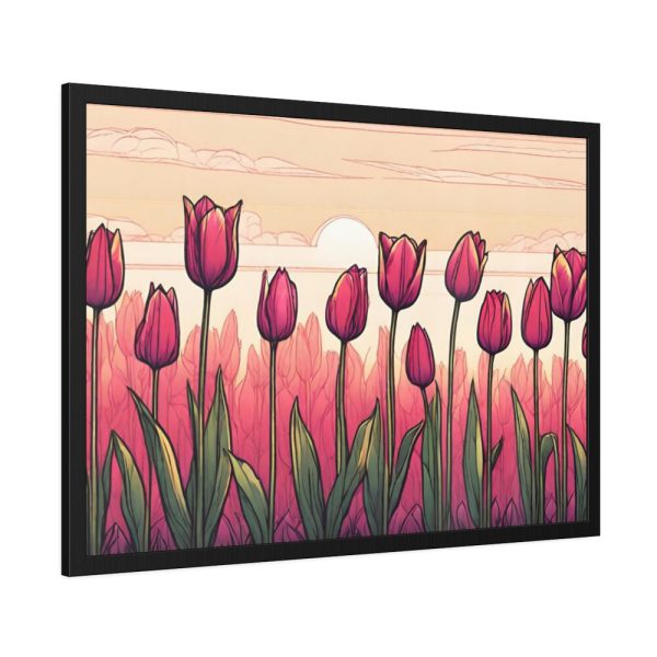 93854-545.jpg Pink Tulips Row At Sunset Framed Poster