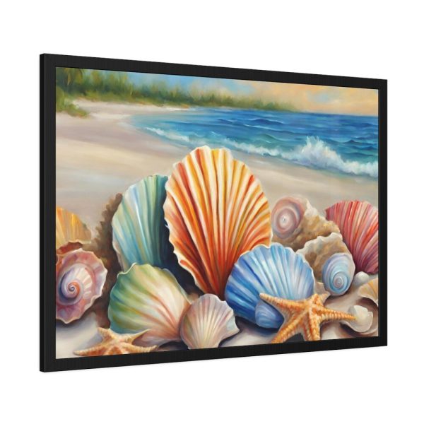 93854-593.jpg Seashells On Sandy Beach Framed Poster