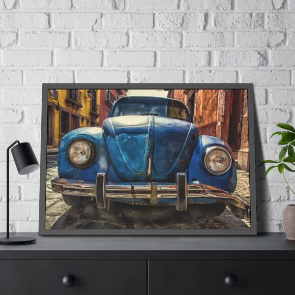 Front of a Rusty, Vintage, Blue Volkswagen Beetle Framed Poster