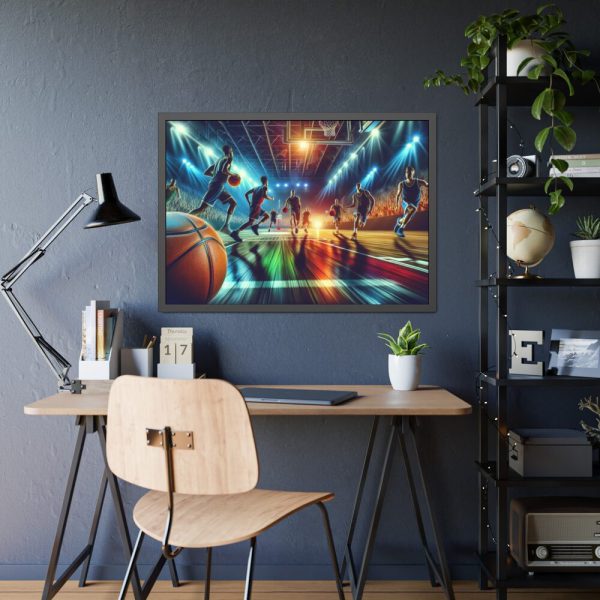 93855-242.jpg Basketball Court Scene With Players in Action Framed Poster