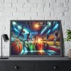 93855-243.jpg Basketball Court Scene With Players in Action Framed Poster