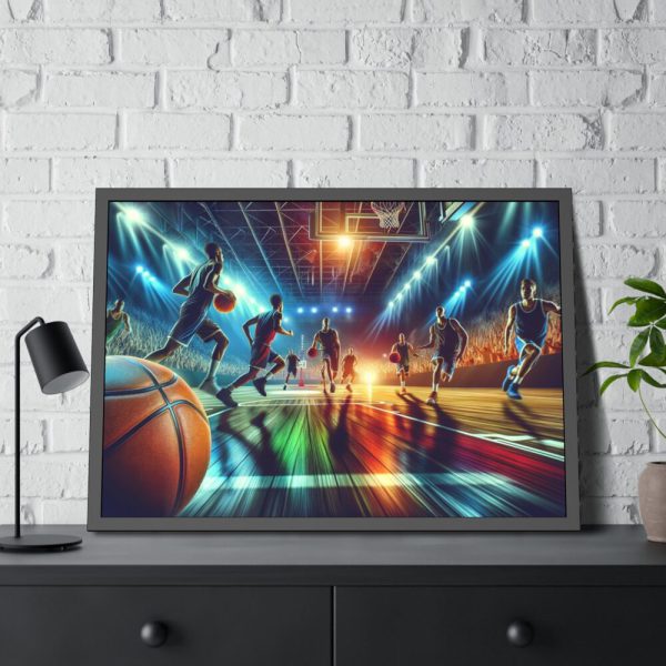 93855-243.jpg Basketball Court Scene With Players in Action Framed Poster