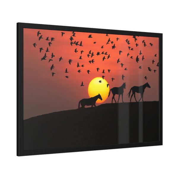 Horse Silhouette During Sunset Framed Poster