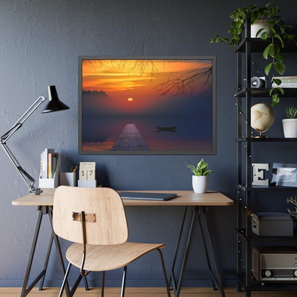 Brown Boat Near Dock Framed Poster