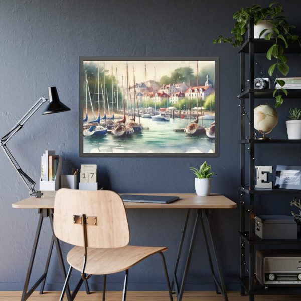 93855-424.jpg Coastal Scene With Sailboats in Marina Framed Poster