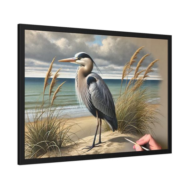 Heron on Sandy Beach Framed Poster