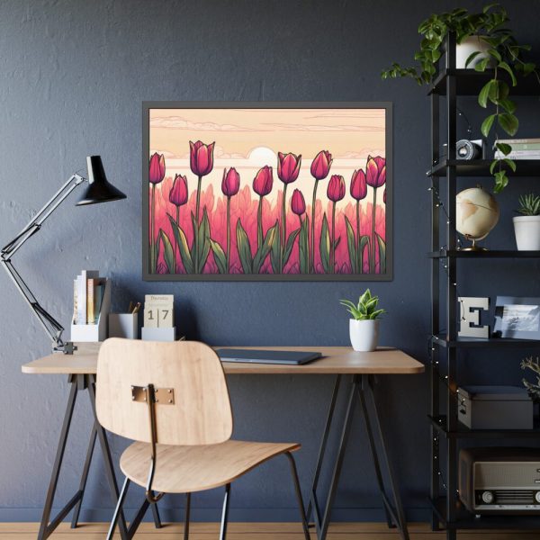 93855-540.jpg Pink Tulips Row At Sunset Framed Poster