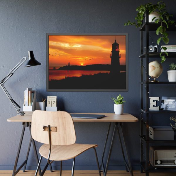93855-62.jpg Sunset Ocean Lighthouse Silhouette Framed Poster