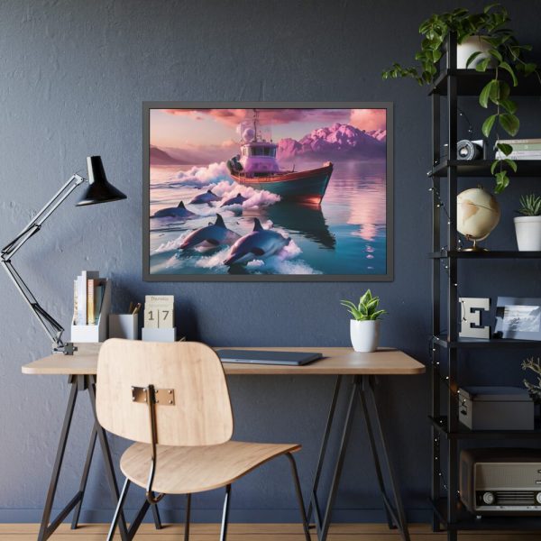 93855-628.jpg Dolphins And Ship Art Print Framed Poster