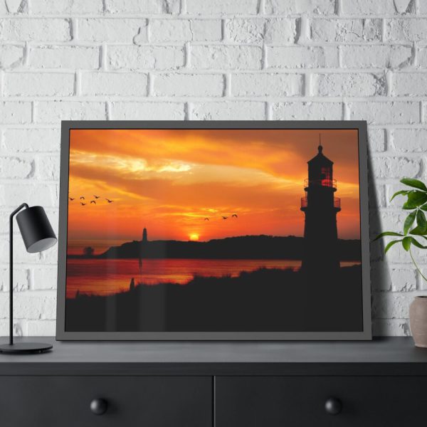93855-63.jpg Sunset Ocean Lighthouse Silhouette Framed Poster