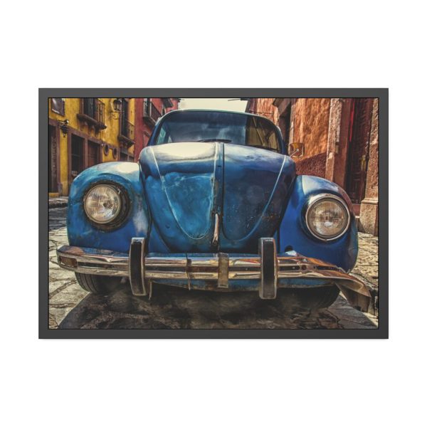 Front of a Rusty, Vintage, Blue Volkswagen Beetle Framed Poster