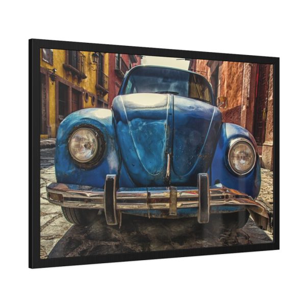 Front of a Rusty, Vintage, Blue Volkswagen Beetle Framed Poster
