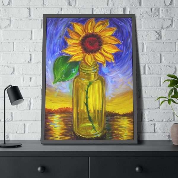 Single Sunflower in a Bottle  Framed Poster