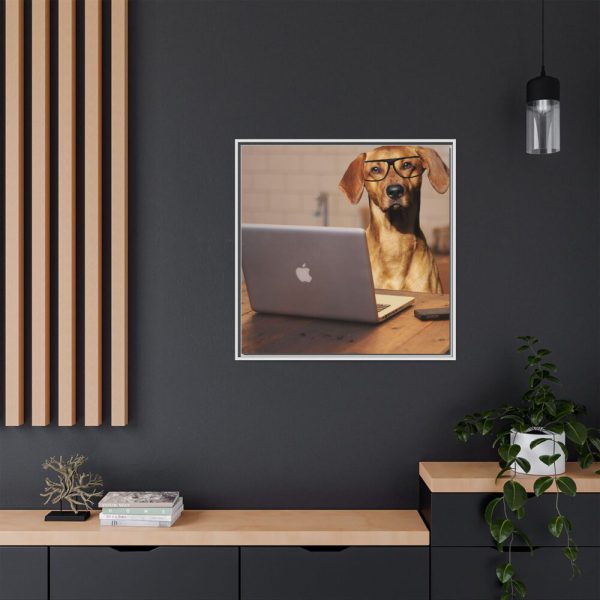 Dog Using Laptop Computer Framed Canvas