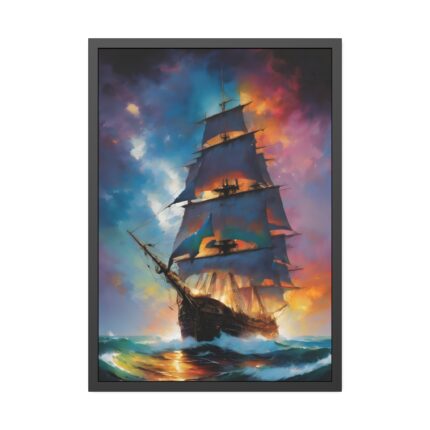 Pirate Ship Fantasy Illustration I Framed Poster