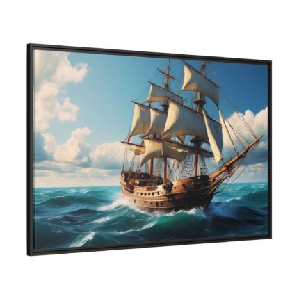 Antique Sail Ship In Ocean Framed Canvas