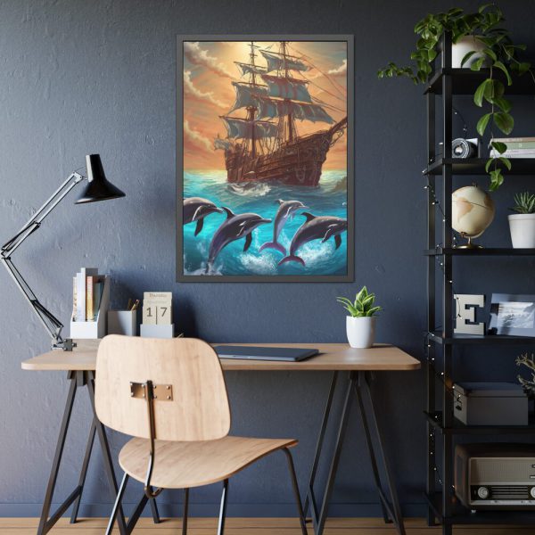 13853425627504211625_2048.jpeg Dolphins And Ship Art Print Framed Poster