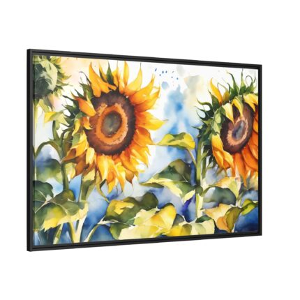Sunflower Floral Watercolor Art Framed Canvas
