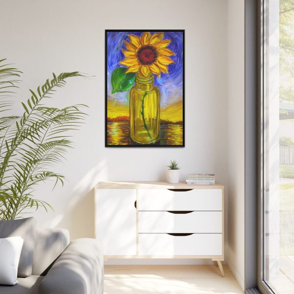 Single Sunflower in a Bottle Framed Canvas