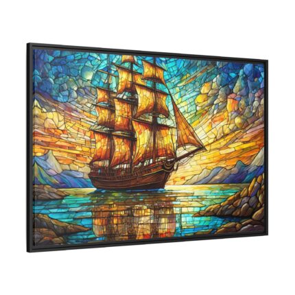 Digital Art, Stained Glass Old Ship Framed Canvas