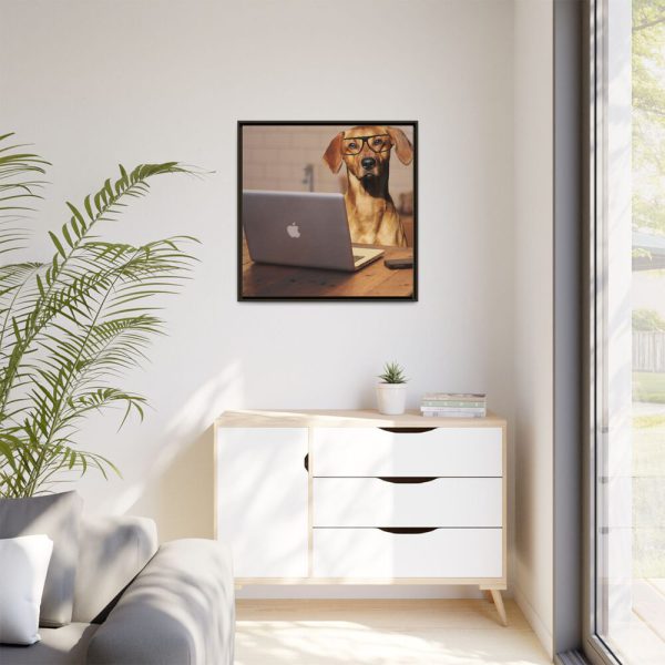 Dog Using Laptop Computer Framed Canvas
