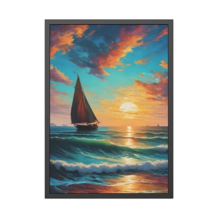 Lonely Beach Ocean Sailing Ship Framed Poster