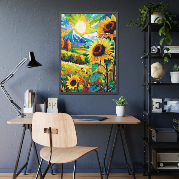 Colorful Autumn Sunflower Field Art Framed Poster
