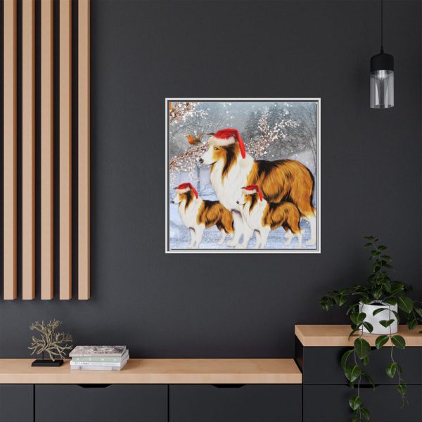 15955972000484343222_2048.jpeg Winter Collie Dog And Puppy Framed Canvas