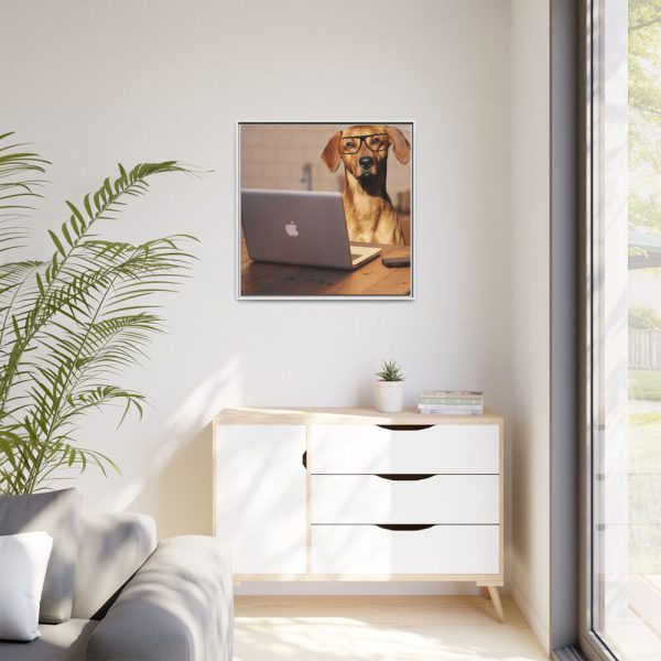 Dog Using Laptop Computer Framed Canvas