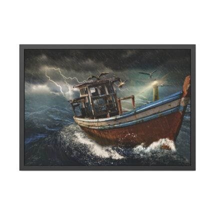 Old Boat In Storm Framed Poster