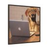Dog Using Laptop Computer Framed Canvas