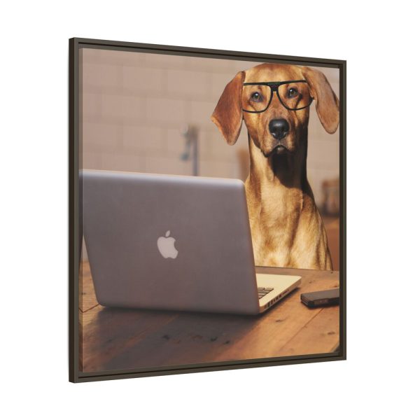 Dog Using Laptop Computer Framed Canvas