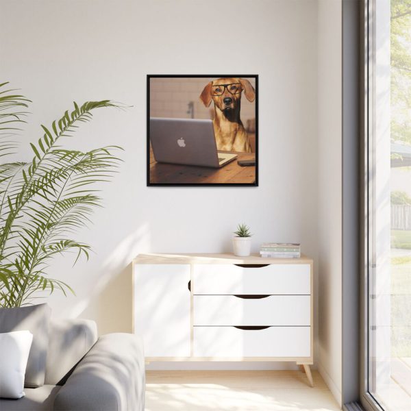 Dog Using Laptop Computer Framed Canvas