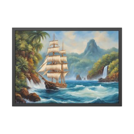 Sail Ship Near Tropical Island Framed Poster