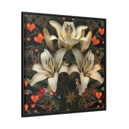 Vintage Lily And Hearts Art II Framed Canvas