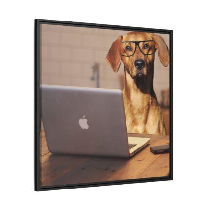 Dog Using Laptop Computer Framed Canvas