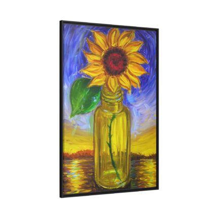Single Sunflower in a Bottle Framed Canvas