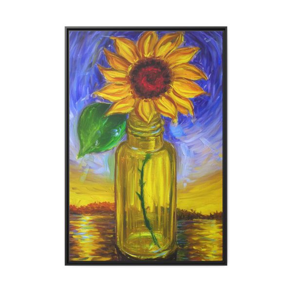 Single Sunflower in a Bottle Framed Canvas
